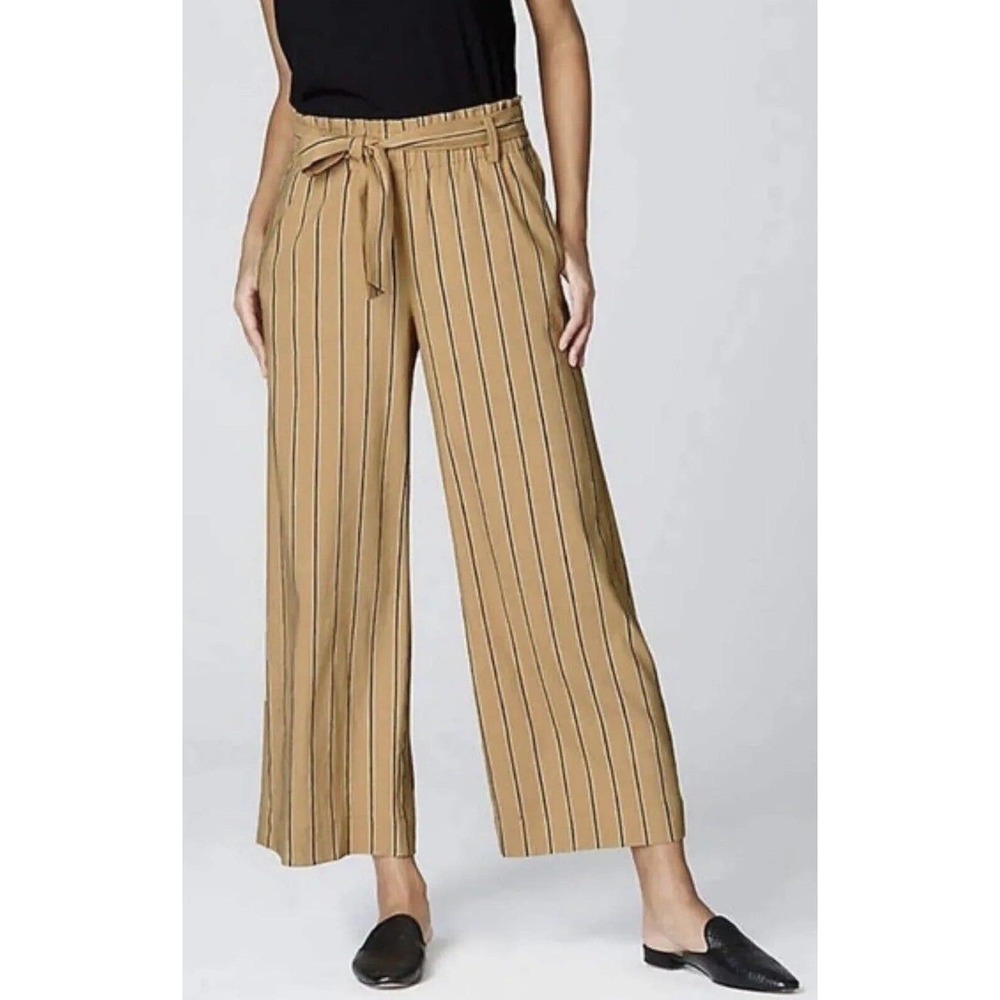J. Jill Emilie Linen Stretch Paper Bag Pants Sz M Cropped Wide Leg Ankle Stripe